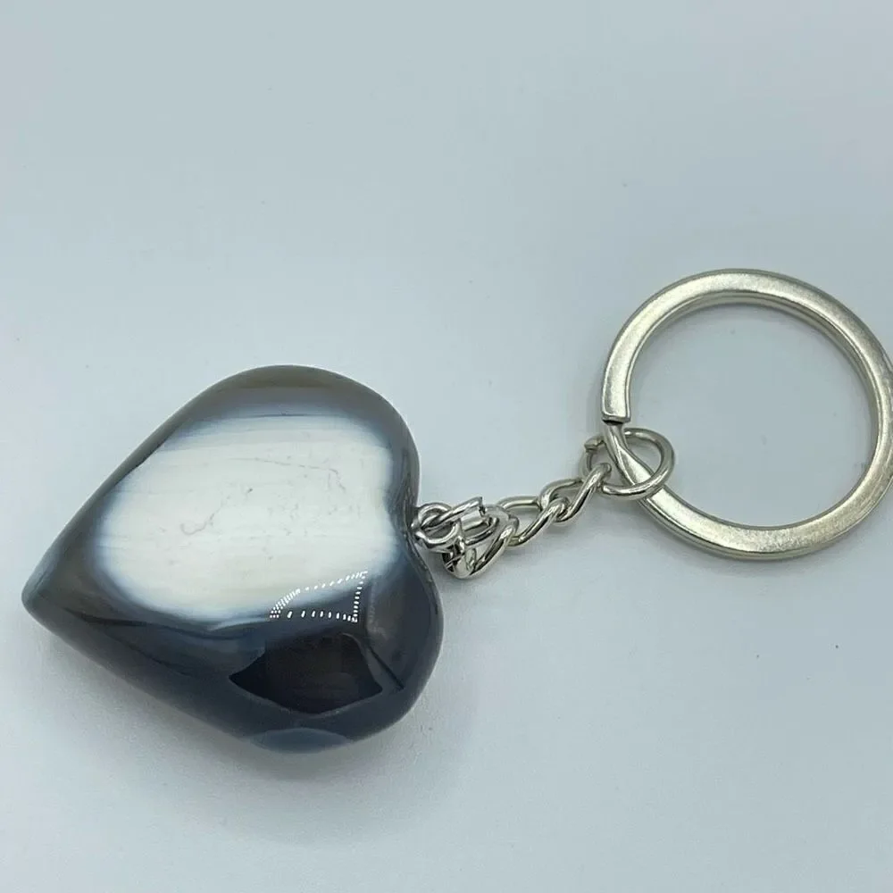 Orca agate heart keychain key ring pendant chain NEW hand crafted